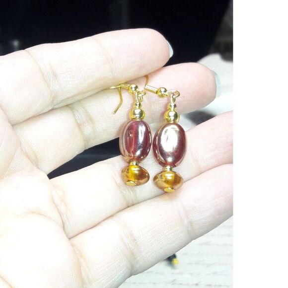 Artisan earrings  153# NEW bohemian Onyx Umber earrings long dangle gemstone ear - Picture 3 of 5